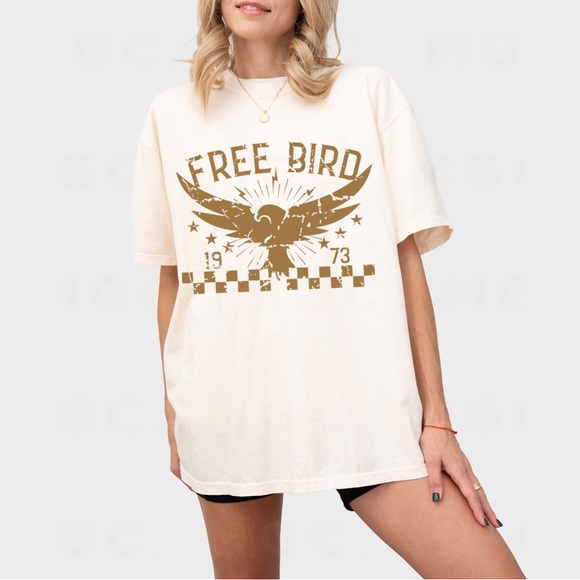 Comfort Colors Free Bird Distressed Boho Graphic Tee Shirt - Picture 4 of 10
